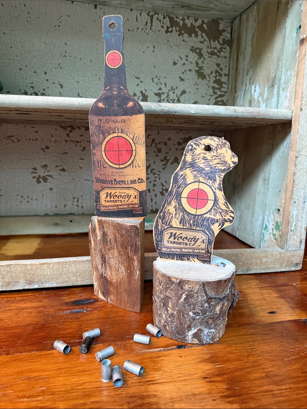 🎯 Rustic Woody’s Bottle & Groundhog Targets in Wood Bases